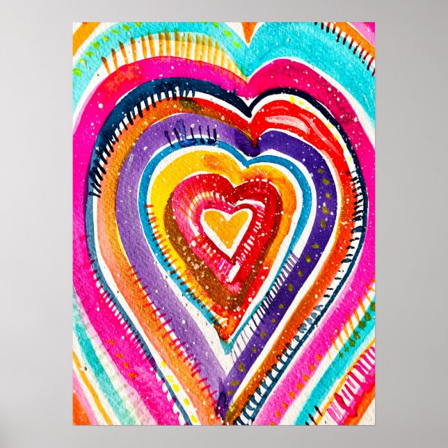Poster OEuvre d'aquarelle du coeur (Devant)