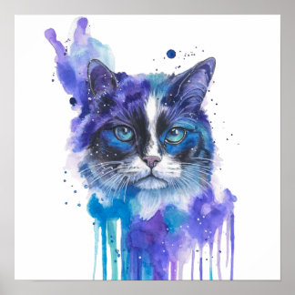 Poster Œuvre d'art à l'aquarelle de chat coloré
