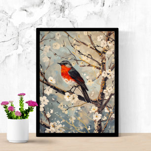Poster Oeuvre d'art à l'aquarelle Oiseau dans l'arbre Fle