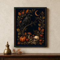 Œuvre d'art botanique victorienne de corbeau de Sa