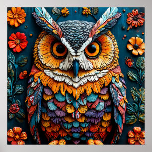 Poster Œuvre d'art colorée de hibou avec détails complexe