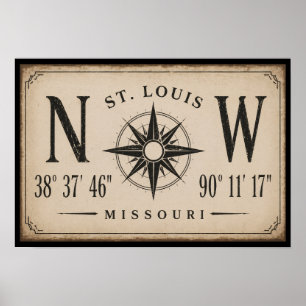 Poster Œuvre d'art de boussole de coordonnées de Saint-Lo
