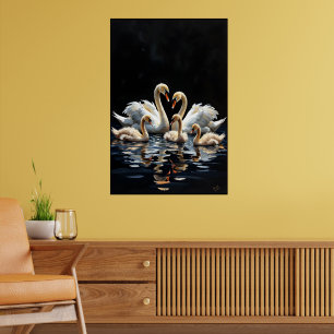 Poster Œuvre d'art de la famille de cygnes sur le lac noi