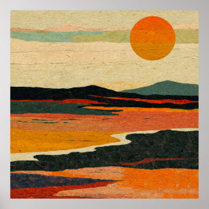 Poster Œuvre d'art de paysage abstrait aux tons chauds