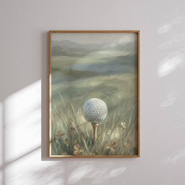 Poster Œuvre d'art de paysage de balle de golf sur tee (Créateur téléchargé)