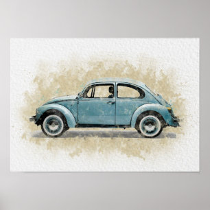 Poster Œuvre d'art de voiture rétro - Couleur bleue