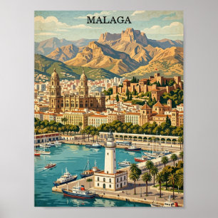 Poster Œuvre d'art de voyage vintage Malaga Espagne