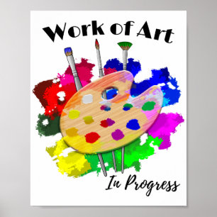 Poster Oeuvre D'Art En Cours Pinceaux De Palette Artiste