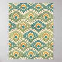 Œuvre d'art en plume de paon doux en sauge et or