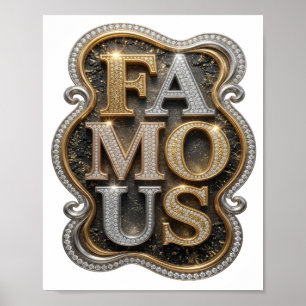 Poster Œuvre d'art en texte 3D FAMEUX Or Élégant