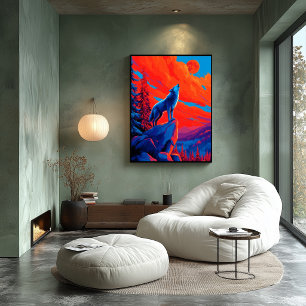 Poster Œuvre d'art expressionniste Loup sous la Lune cram