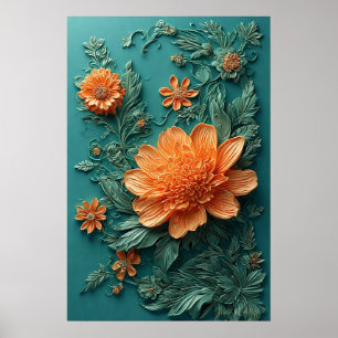 Poster Œuvre d'art florale élégante avec des fleurs orang