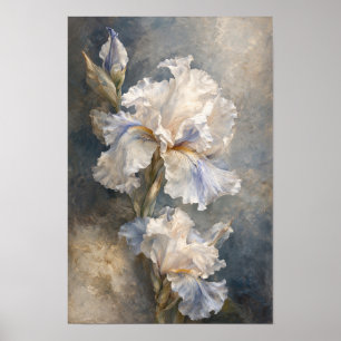 Poster Œuvre d'art florale fine Iris blanc sur mur