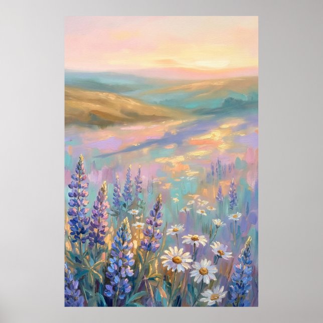 Poster Œuvre d'art florale pastel iridescente (Devant)