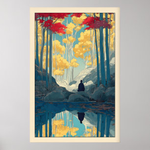 Poster Œuvre d'art forestière de mur Arbres sereins et fi