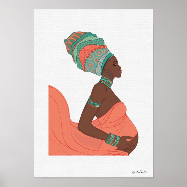 Poster Œuvre d'art illustrée de femme noire enceinte (Devant)