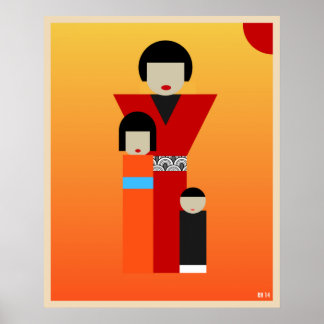 Poster OEuvre d'art mère et enfant japonaise