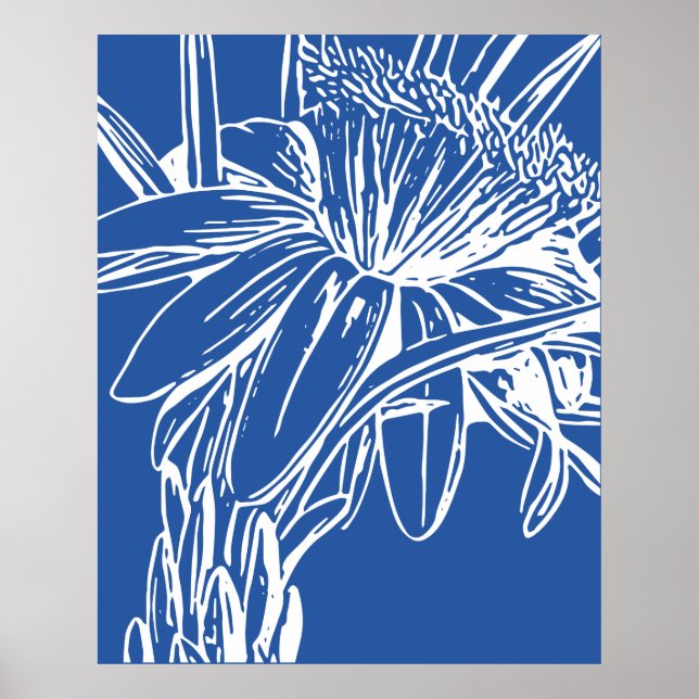 Poster OEuvre d'art moderne Bleu Botanique Florale (Devant)