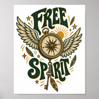 Poster Œuvre d'art murale boussole ailée Free Spirit Vint