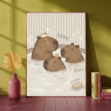 Œuvre d'art murale Capybara Bain Temps Cute Animal