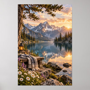 Poster Œuvre d'art murale Coucher de soleil sur le lac de