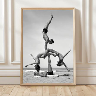 Poster Œuvre d'art murale d'acrobaties de plage, gymnaste
