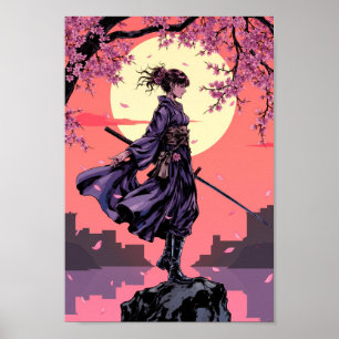 Poster Œuvre d'art murale d'anime Cerisier Samouraï