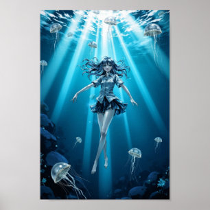 Poster Œuvre d'art murale d'anime océan profond lumineux