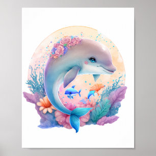 Poster Œuvre d'art murale dauphin pour enfants