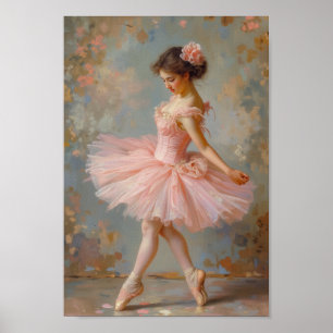 Poster Œuvre d'art murale de ballerine rose vintage