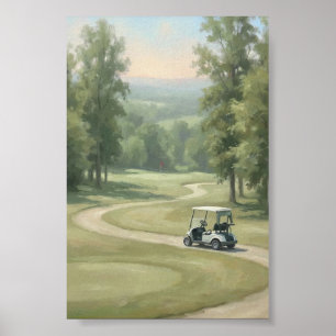 Poster Œuvre d'art murale de golf vintage avec chariot
