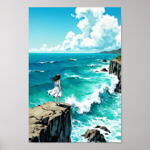 Poster Œuvre d'art murale de la falaise océanique anime