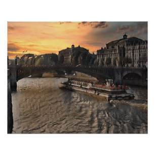 Poster Œuvre d'art murale de la rivière de Paris paysage 