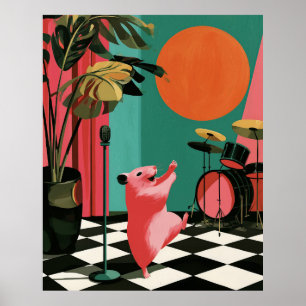 Poster Œuvre d'art murale de musique rétro de hamster cha