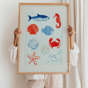 Poster Œuvre d'art murale de peinture océanique sur la vi