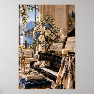 Poster Œuvre d'art murale de piano de lac italien vintage
