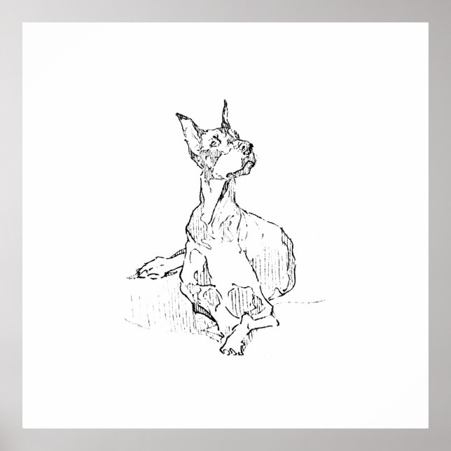 Poster Œuvre d'art murale Doberman – Dessin au trait mini (Devant)