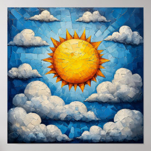Poster Œuvre d'art murale en mosaïque Soleil et Nuages