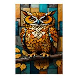 Poster Œuvre d'art murale en toile de hibou en verre colo