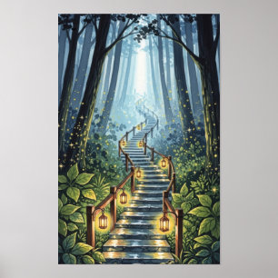 Poster Œuvre d'art murale. Escalier de forêt