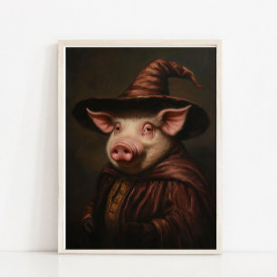 Poster Œuvre d'art murale Halloween, Cochon sorcier migno