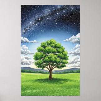 Poster Œuvre d'art murale. L'arbre solitaire
