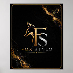 Poster Œuvre d'art murale Luxe Noir & Or FoxStylo Logo – 