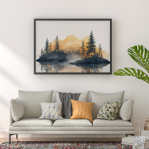 Poster Œuvre d'art murale minimaliste zen Misty Peaks