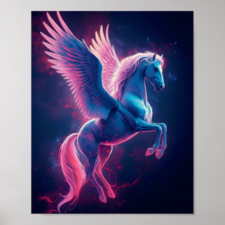 Poster Œuvre d'art murale Pegasus cosmique – Bleu néon