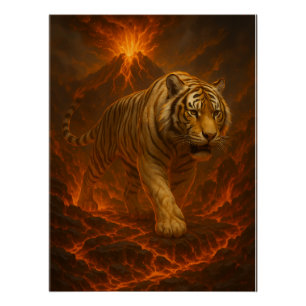Poster Œuvre d'art murale premium Tigre Blanc Volcanique