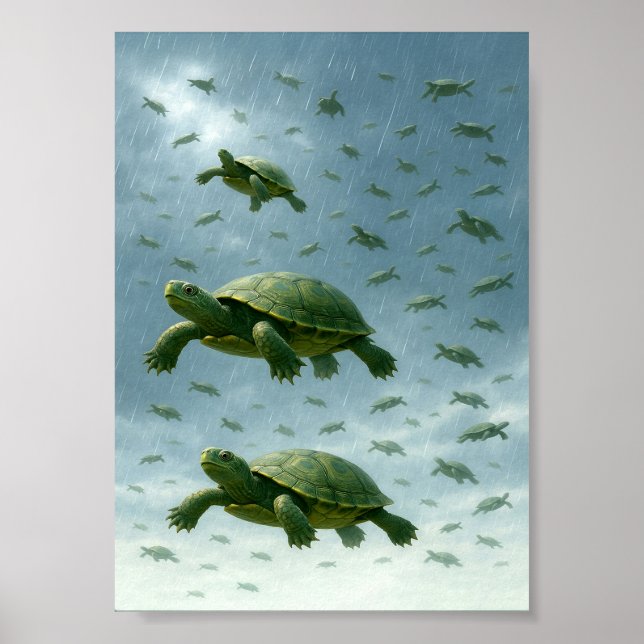 Poster Œuvre d'art murale Tortue, Tortue heureuse dans l' (Devant)