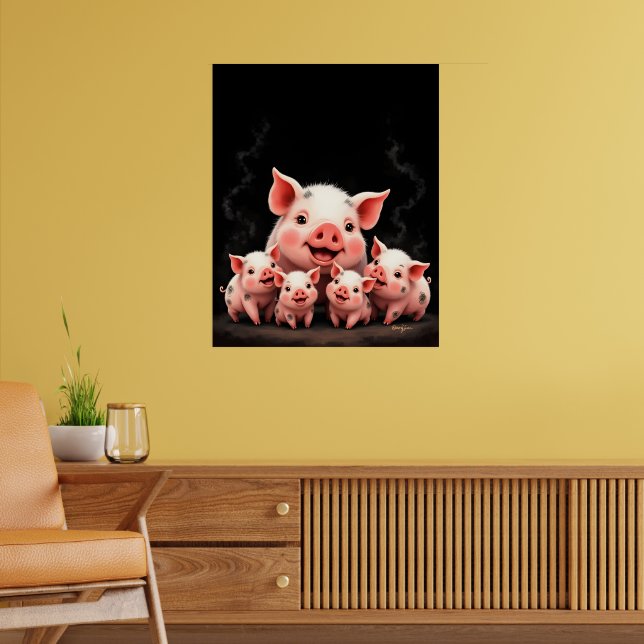 Poster Œuvre d'art porcine – Truie et porcelets (Salon 2)