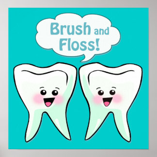 Poster Oeuvre d'art pour dentistes de brosse et de fleur