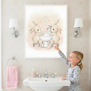 Poster Œuvre d'art pour salle de bain pour enfants Bunny 